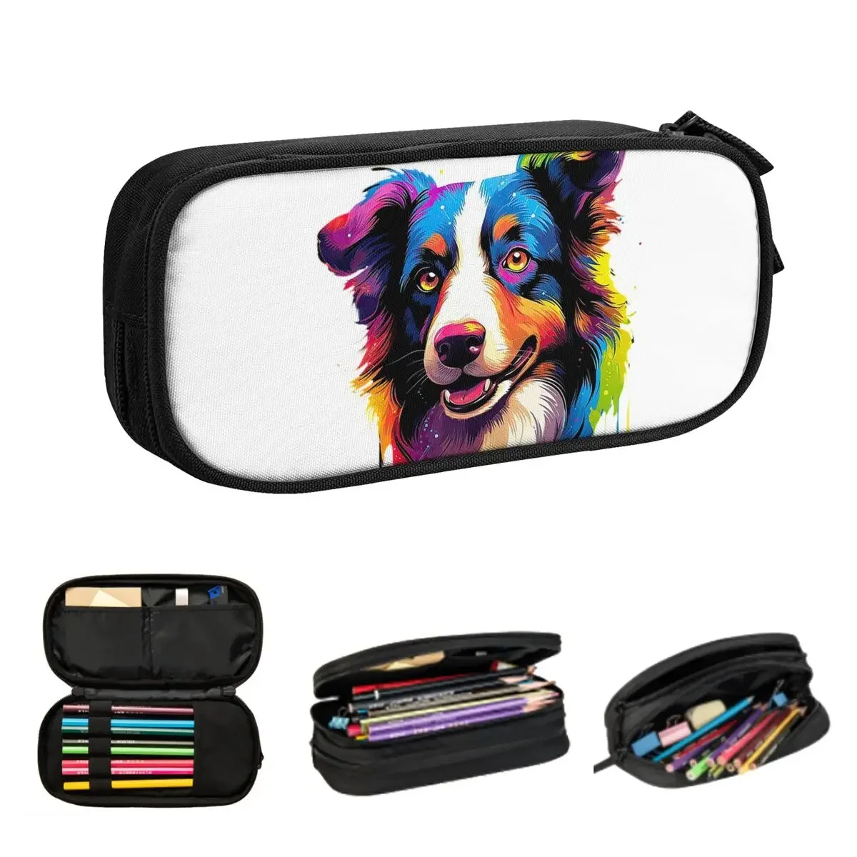 Border Collie Pencil Cases Big Capacity Pen Bags Pen Box Pencil Pouch For Boys Girls Students Stationery School Office