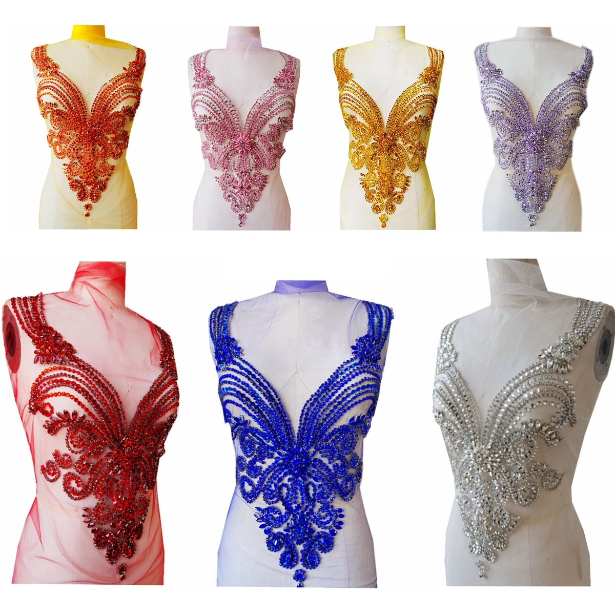12 Colors Luxury Beading Crystal Evening Dress Accessories Deep V Neck Striped Diamond Costume Material