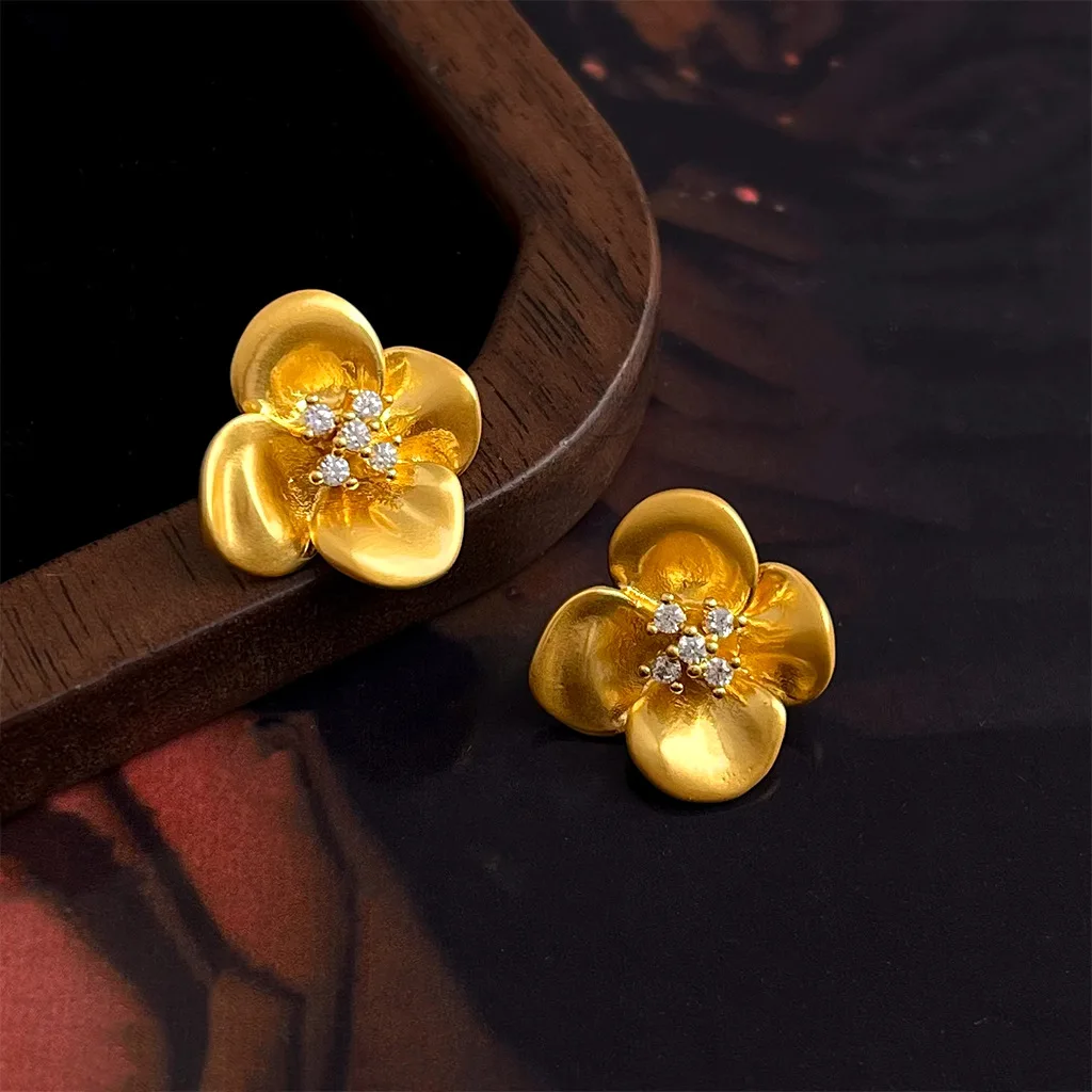 

Elegant K18t Gold Color Inlaid Zircon Earrings for Women Flower Shape Stud Earring Bithday Party Fine Jewelry Gifts Not Fade