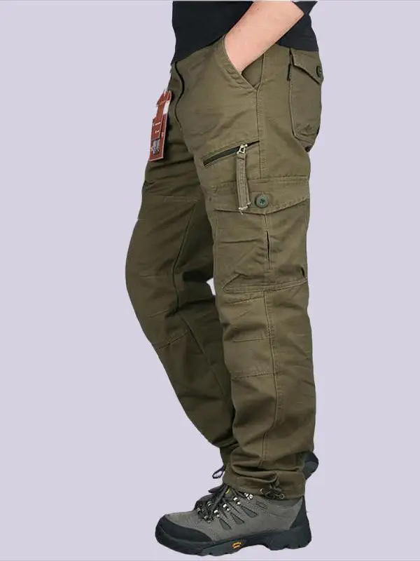 

Spring Autumn Men's Casual Loose Straight Leg Workwear Trousers Multi-ket Large Size Comfortable Cotton Pants