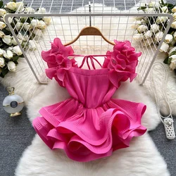 Chic Sweet Ruffle Sleeveless Square NeckBlouse Elegant French Fashion Sexy Shirt Spring Autumn Women Top