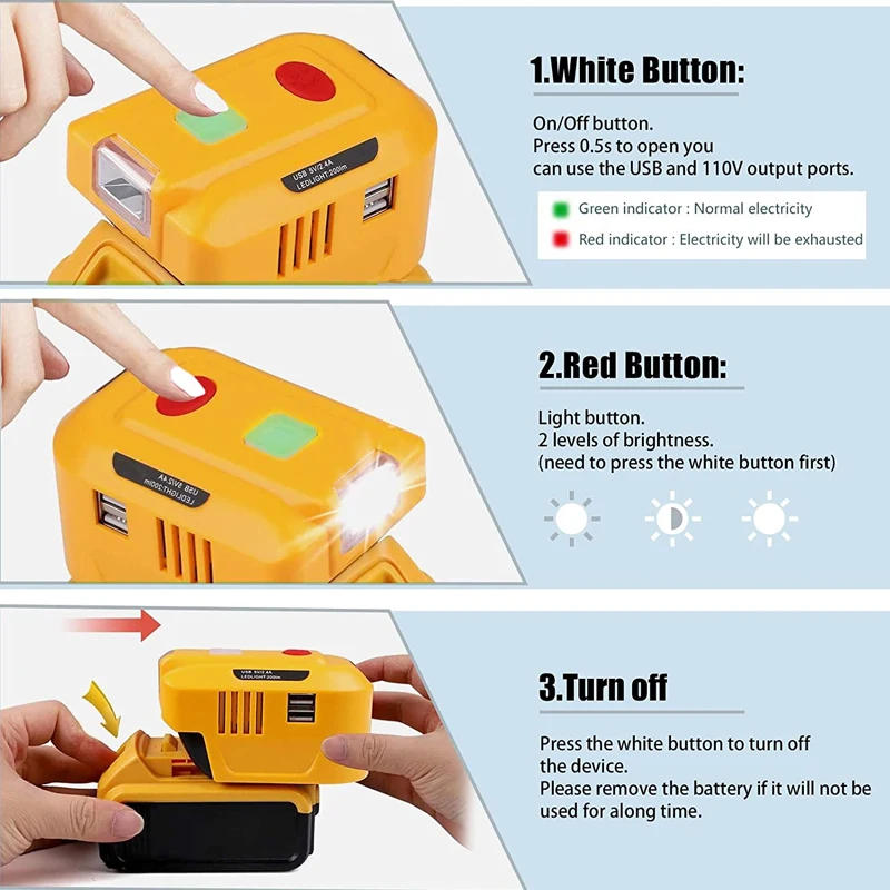 150W Portable Power For Dewalt 20V/18V Lithium Battery DC 20V/18V to AC 110~120V Power Station Inverter Supply Charger Adapter