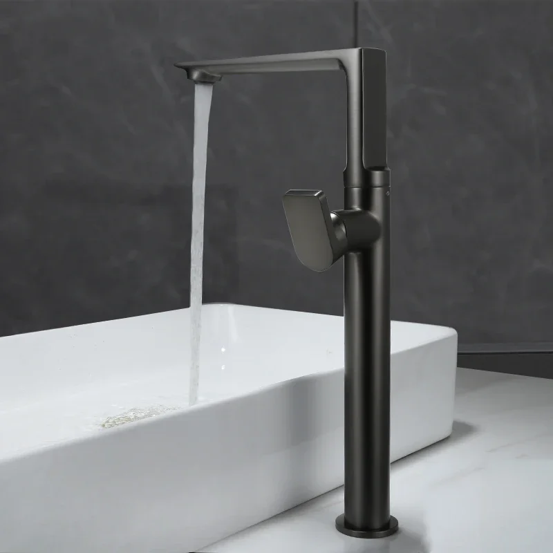 Gunmetal grey brushed basin taps hot and cold raised wash hand wash black wash head