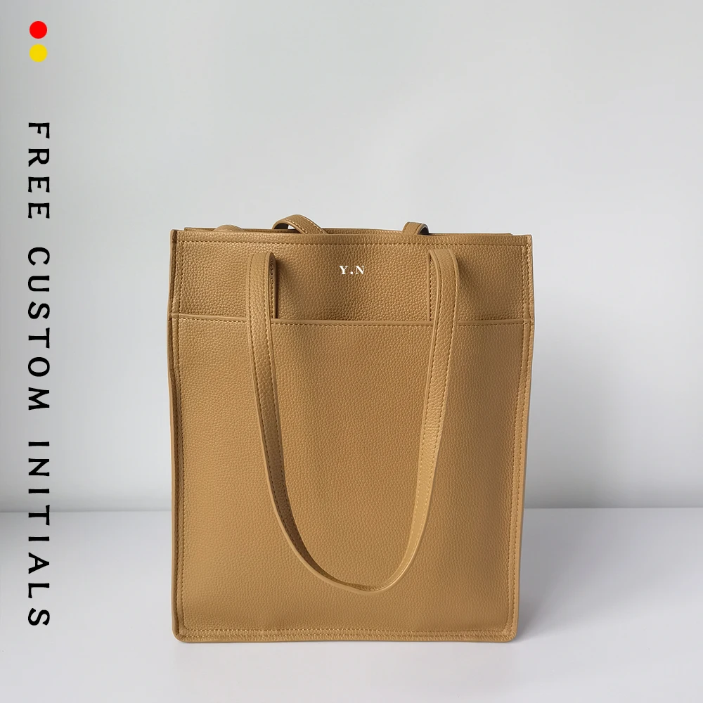 

Women's handbag head layer cowhide tote bag fashionable simple large capacity shoulder bag free custom gold stamping letters