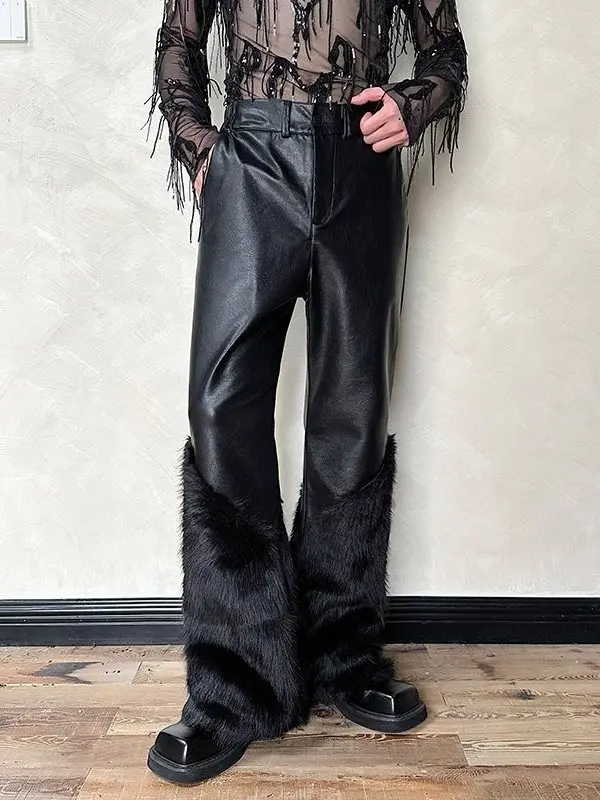 

Мужские широкие брюки из искусственной кожи Bla Spliced для осени и зимы, с высокой талией, в стиле панк, прямого кроя, длинные