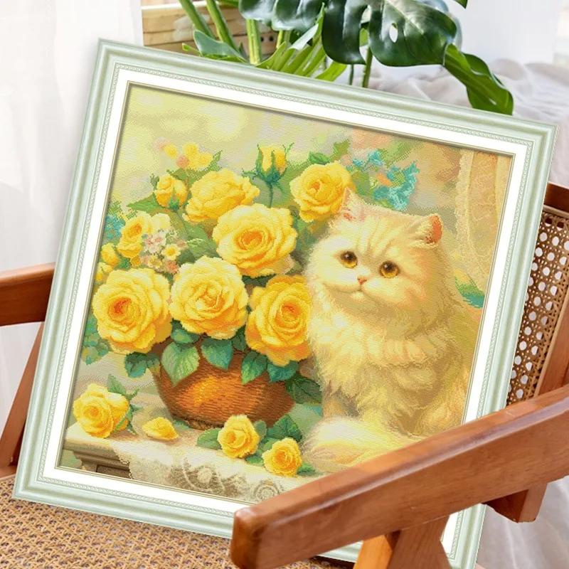 Imagem -06 - Rose e Gato Impresso Kit Ponto Cruz Padrão Animal Bordados Artesanais Faça Você Mesmo Artes Agulha Home Wall Decor