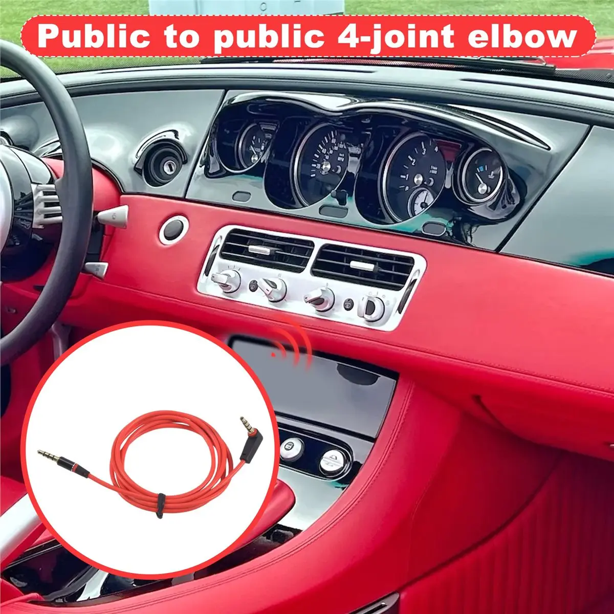 A003 3.5mm 1/8 inch Male to Male 4 Pole Car AUX Audio Cord Cable Record Headphone RED
