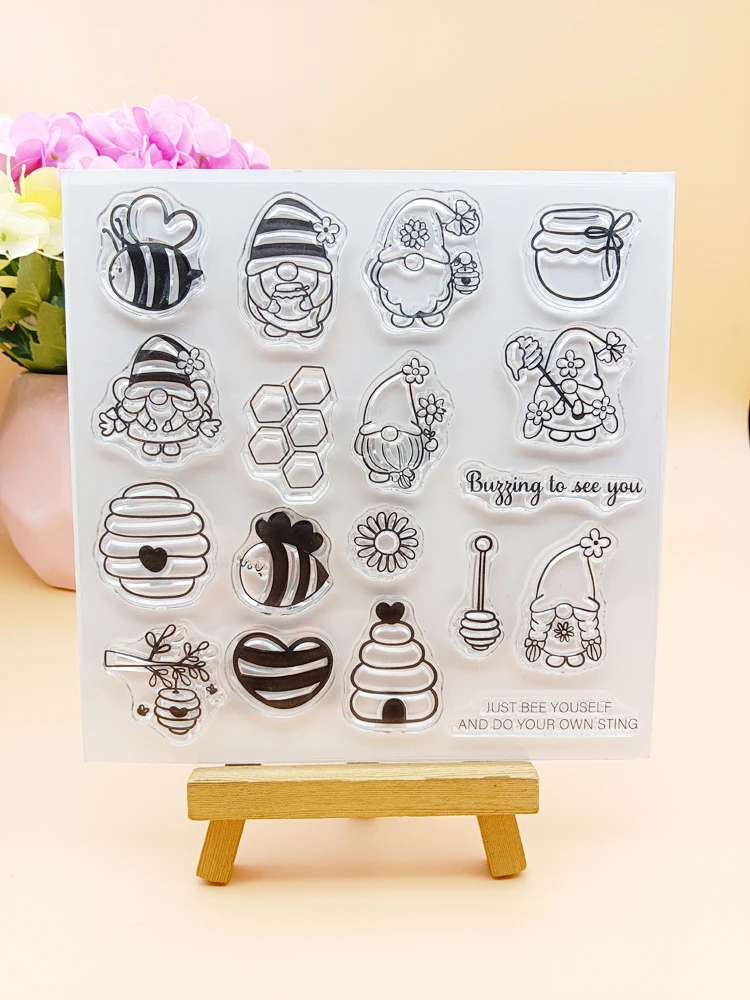 Alinacutle CLEAR STAMPS Just Be Yourself Bee Gnomes Scrapbooking Card Album Paper Craft Rubber Transparent Silicon Clear Stamp