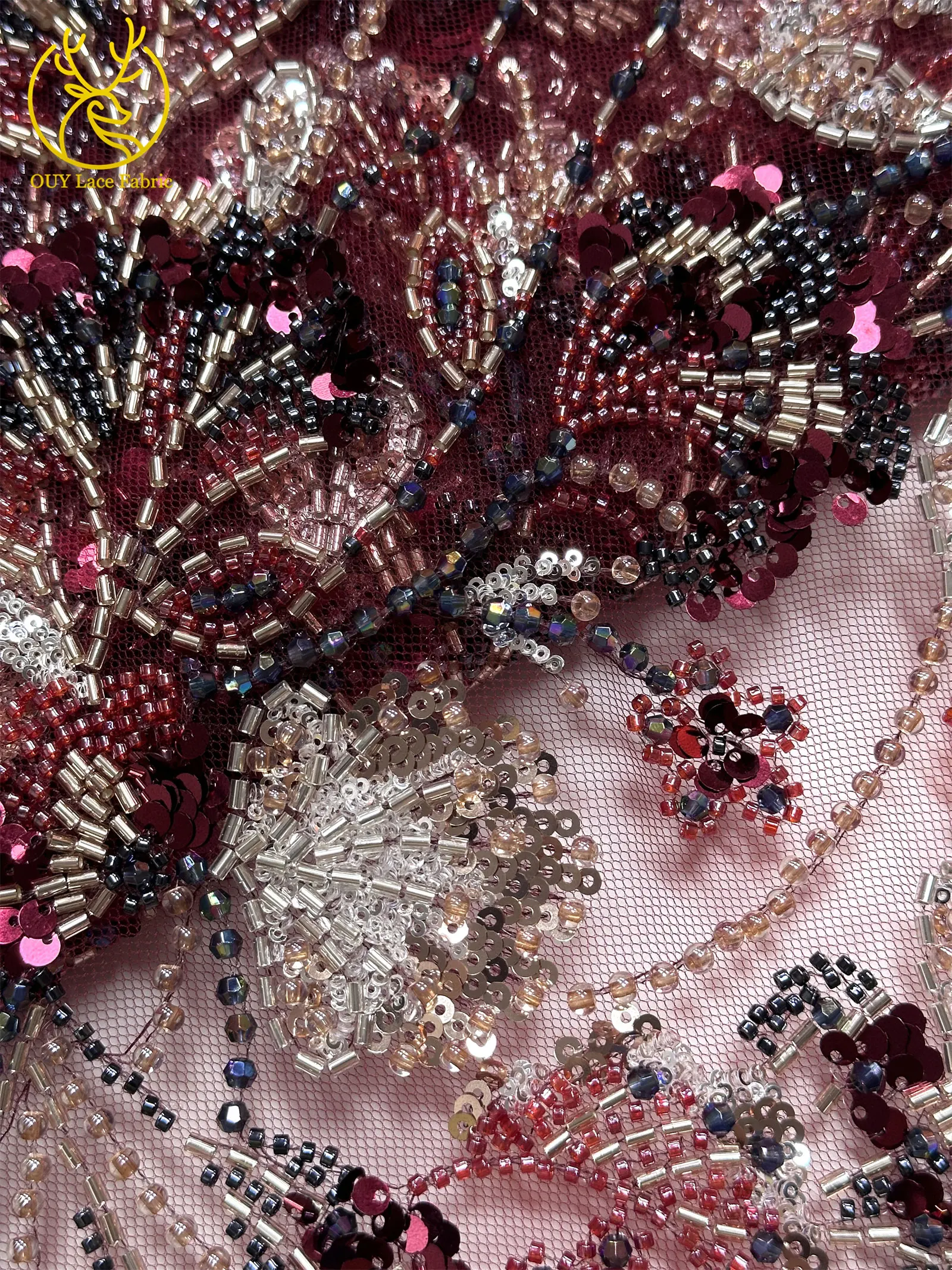 Luxuriöser afrikanischer schwerer Perlen-Spitzenstoff 2026, hochwertiger nigerianischer Tüll mit Pailletten, Spitzenstoff, Brautkleid, Haute Couture-Stoff – Detail 21