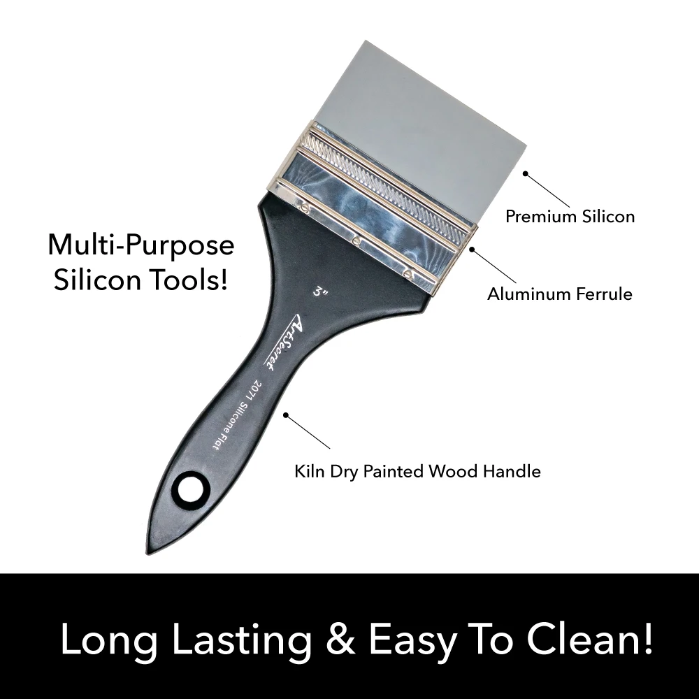 Artsecret Flat Flexible Silicone Brush for Crafts Acrylic Water Based Silica Glue Brushes Painting Tools for Artists 1-3 Inch