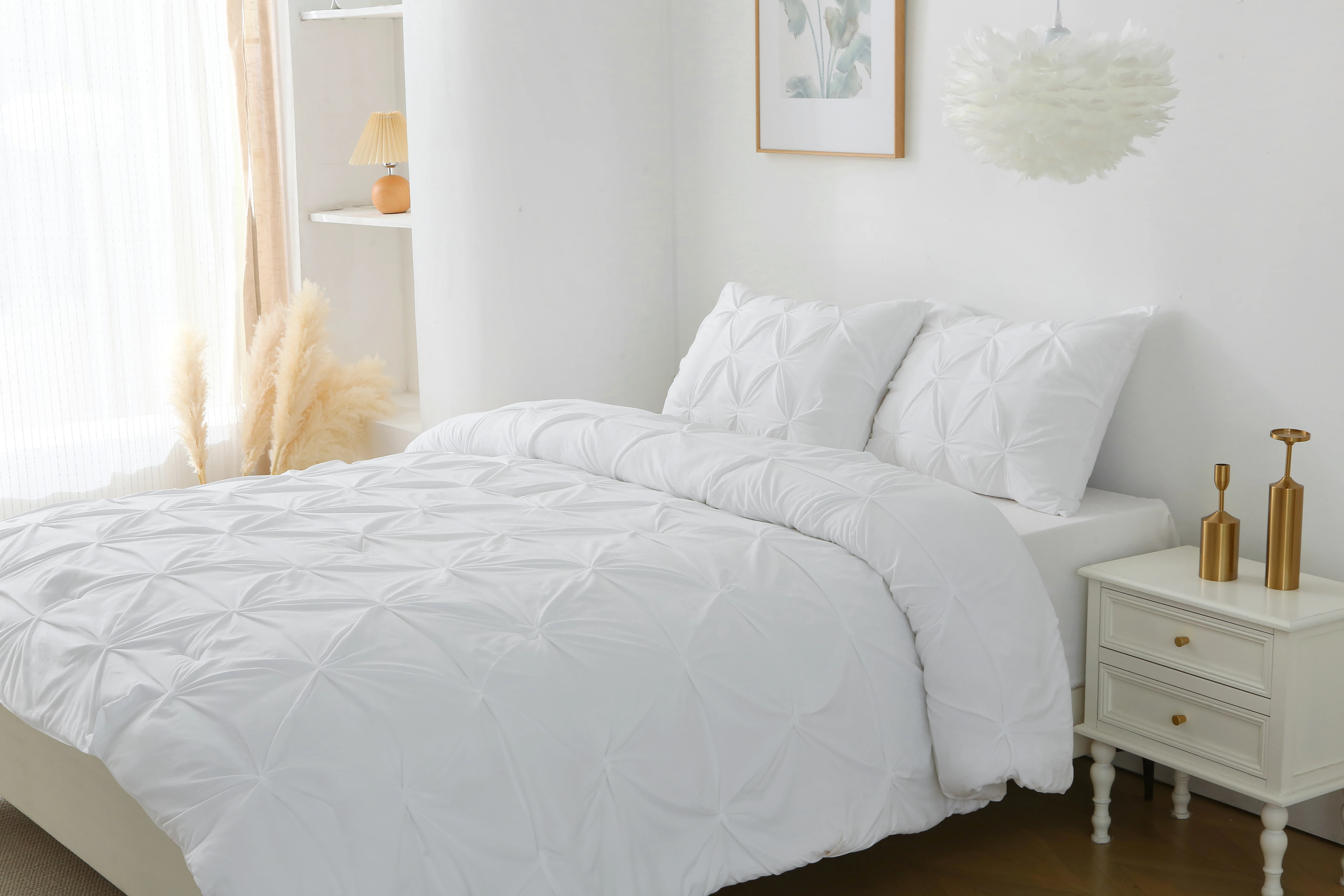 Ensemble de literie Pintuck King Comforter, 1 couette en duvet et 2 taies d'oreiller, blanc, 3 pièces