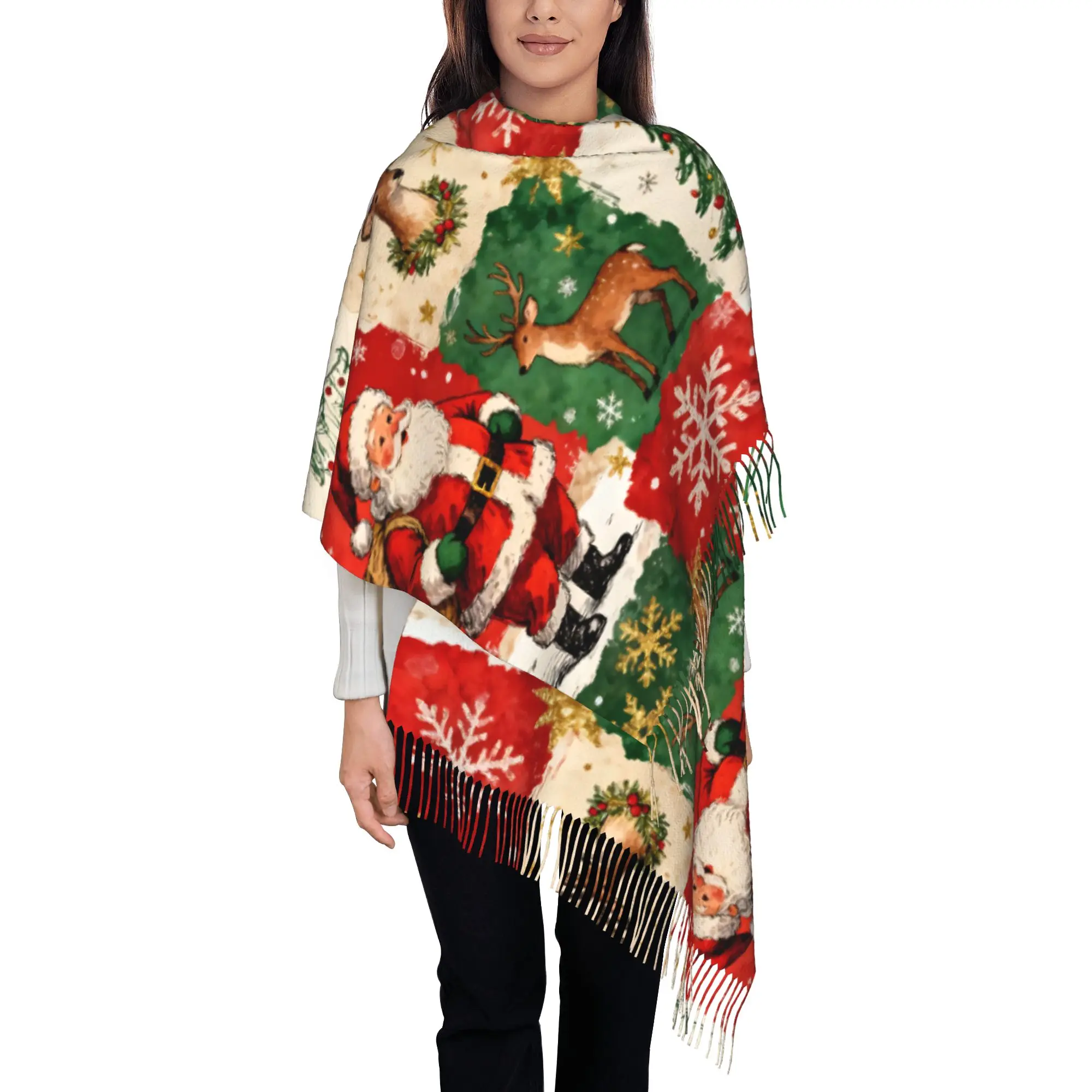 1 PC Christmas Collage Autumn Scarf Women Winter Pashmina Shawls Warm Blanket Wraps