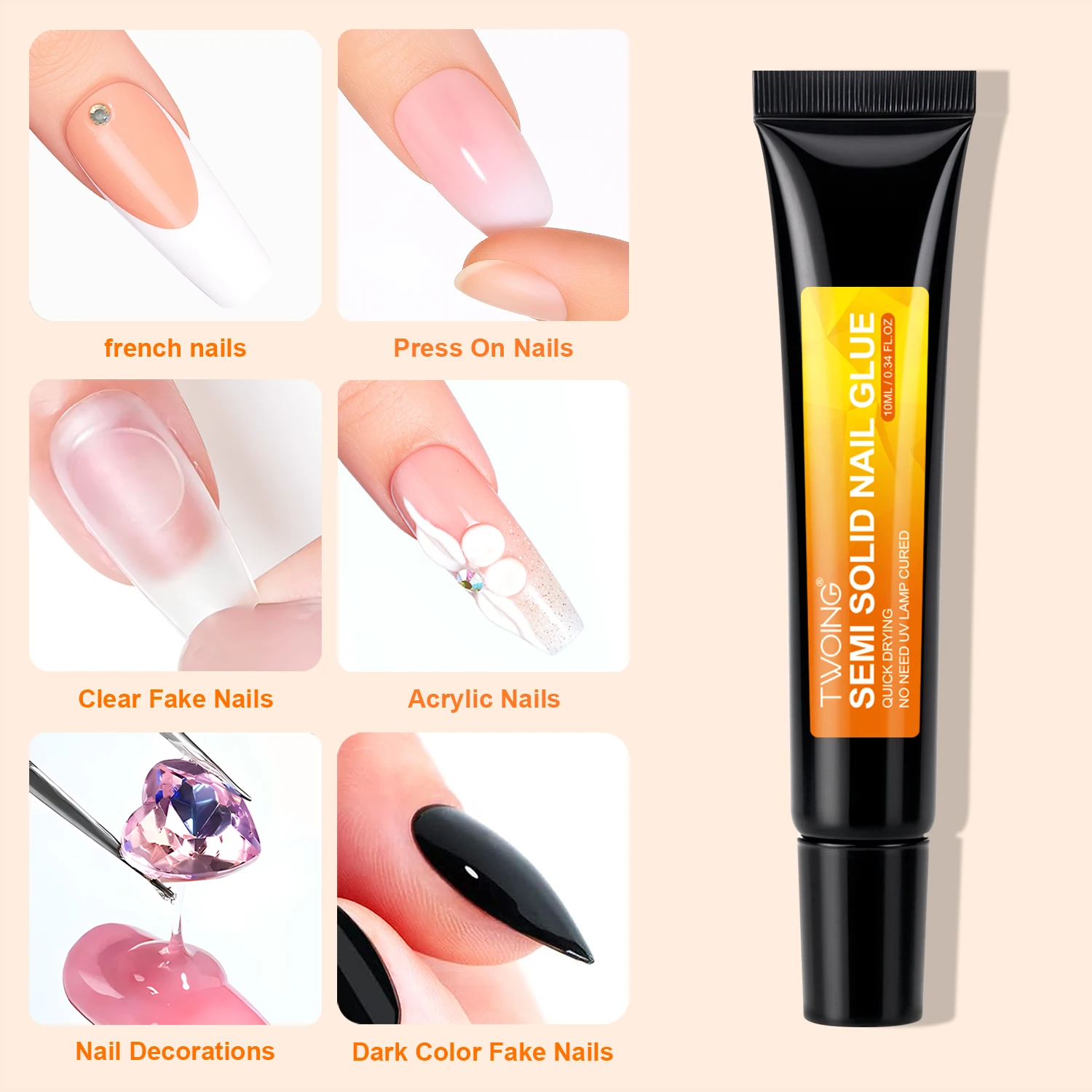 مجموعة Toing Nail Glue & Remover - لاصق قوي للغاية سريع الجفاف للأظافر المضغوطة وأحجار الراين والأظافر الأكريليك، لا حاجة إلى علاج بالأشعة فوق البنفسجية