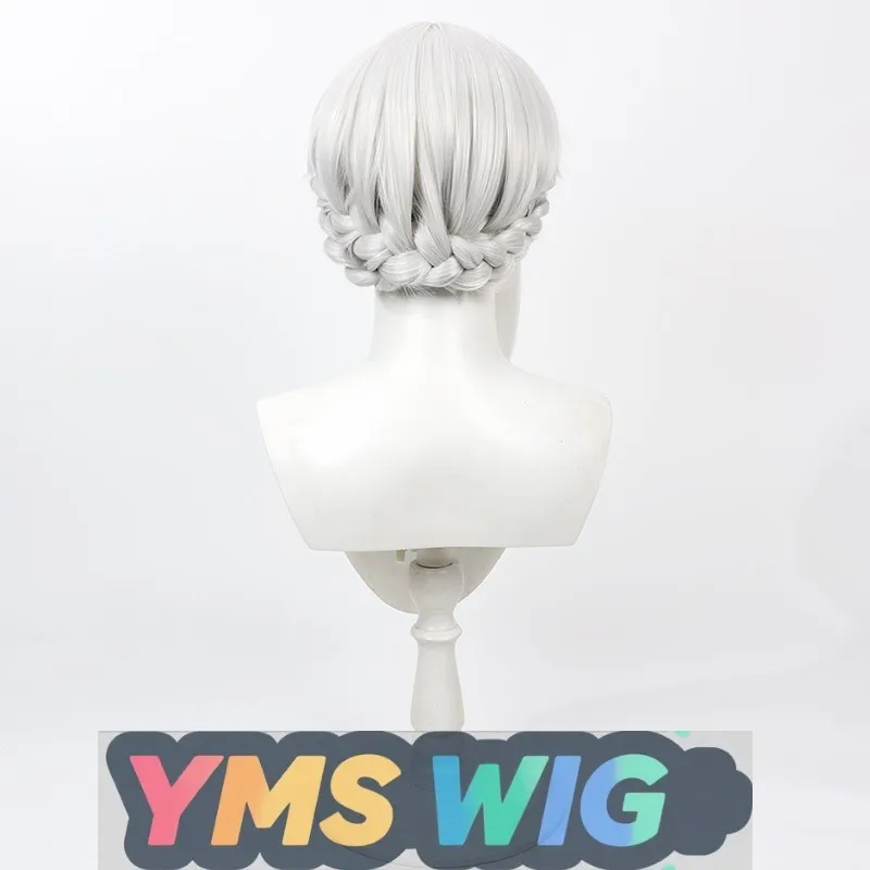 【MES WIG】 Perruque de cosplay de jeu Ming Chao Sanhua, chignon de cuir chevelu réaliste de style blanc argenté