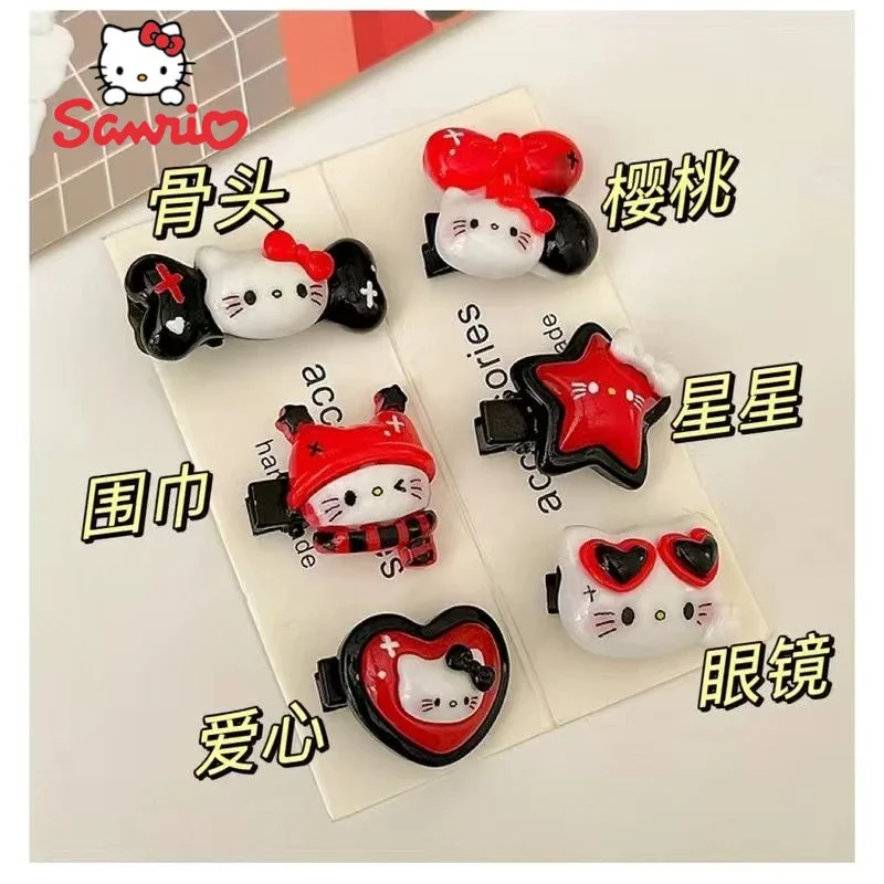 Sanrio  Hello Kitty  Cartoon Creative Exquisite Cute Love Hair Clip Ins Girl Bangs Clip American Retro Hot Girl Dopamine Clip