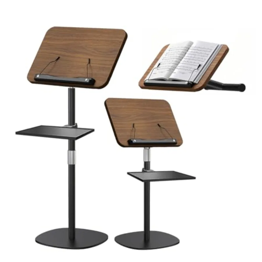 

NAMON Floor Music Stand with Tray Solid Wood 180 Adjustable Height from 16.5 to 51 Inches Walnut Effect for Projectors Reading
