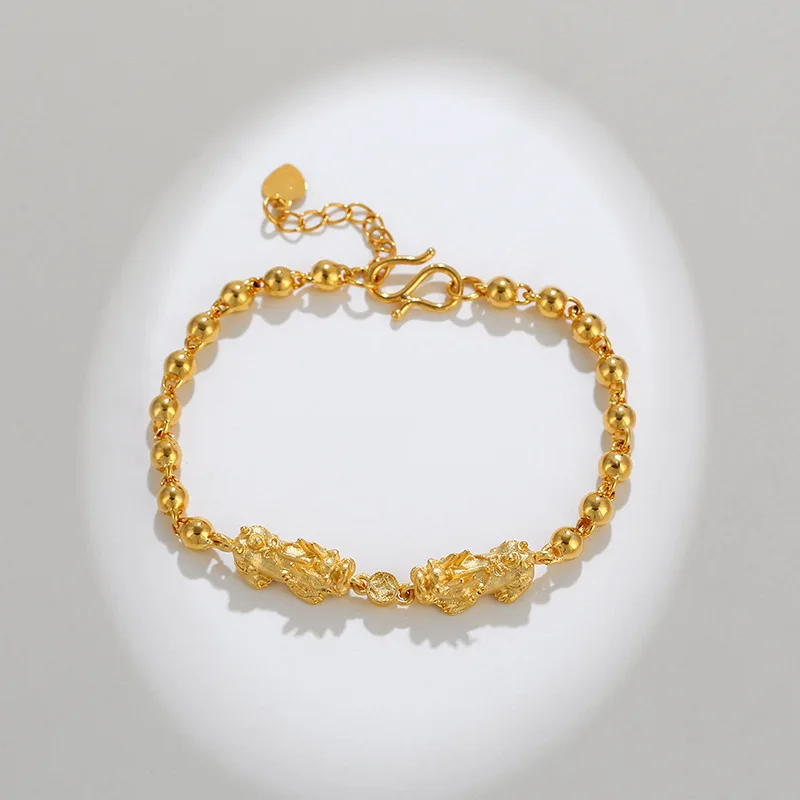 24K real gold retro national style ingot brave bracelet women's jewelry au9999 gold brave imitation gold couple bracelet