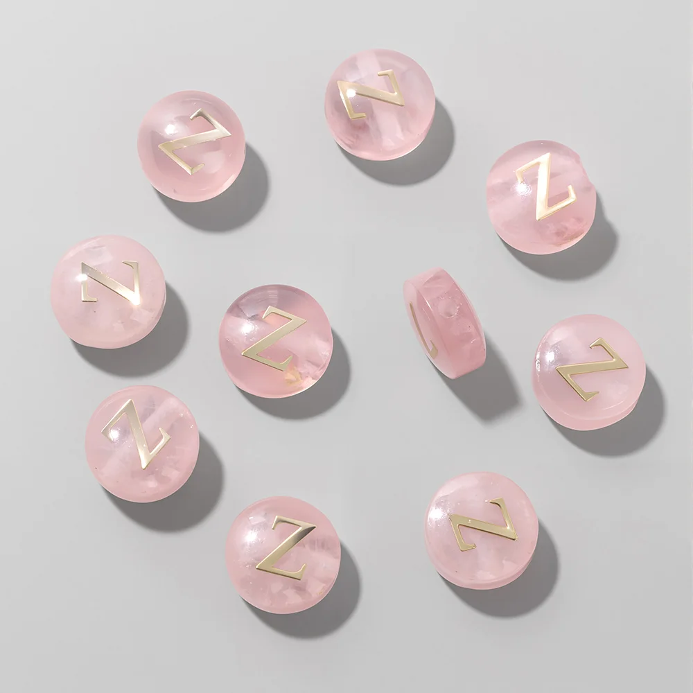 5pcs Cross hole Natural Rose Pink Quartz Stone Alphabet Bead 8mm Round Charms 26 Letter A-Z Beads For DIY Necklace Bracelet Acce view 3