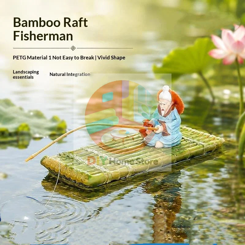 Floating Bamboo Raft Fishing Ornament 1 Set Waterproof Non-toxic Fish Feeding Station for Home Garden Pond Decor