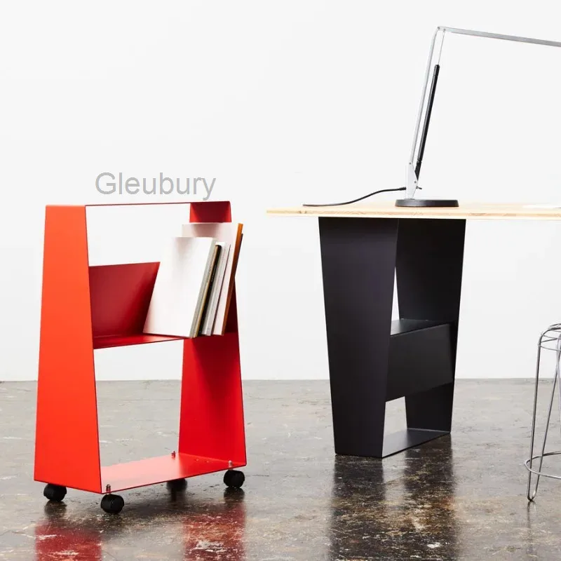 Minimalist Rolling Side Table with Open Shelf Storage, Metal Frame & Caster Wheels, Magazine Rack & End Table for Living Room