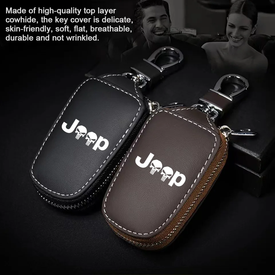 PU Car Remote Key Case Cover Shell keychain protect For Jeep Renegade Compass Wrangler Grand Cherokee Car Accessories