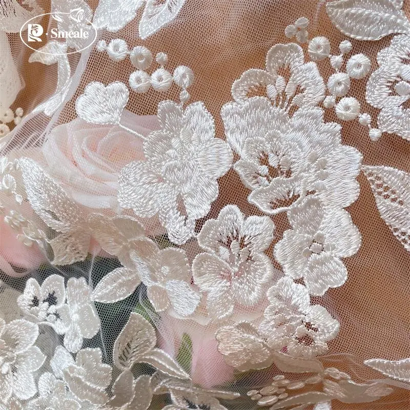 High-Density Embroidered Lace Fabric, Rayon Plant Flower, Wedding Dress DIY Accessories, Bridal Fabric, RS4080