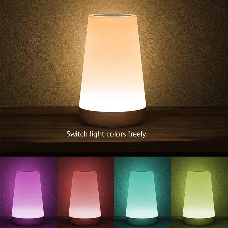 Imagem -03 - Controle Remoto Toque Madeira Grain Table Lamp Bedroom Bedside Lamp Pequeno Night Lamp Colorido Atmosfera Lâmpada