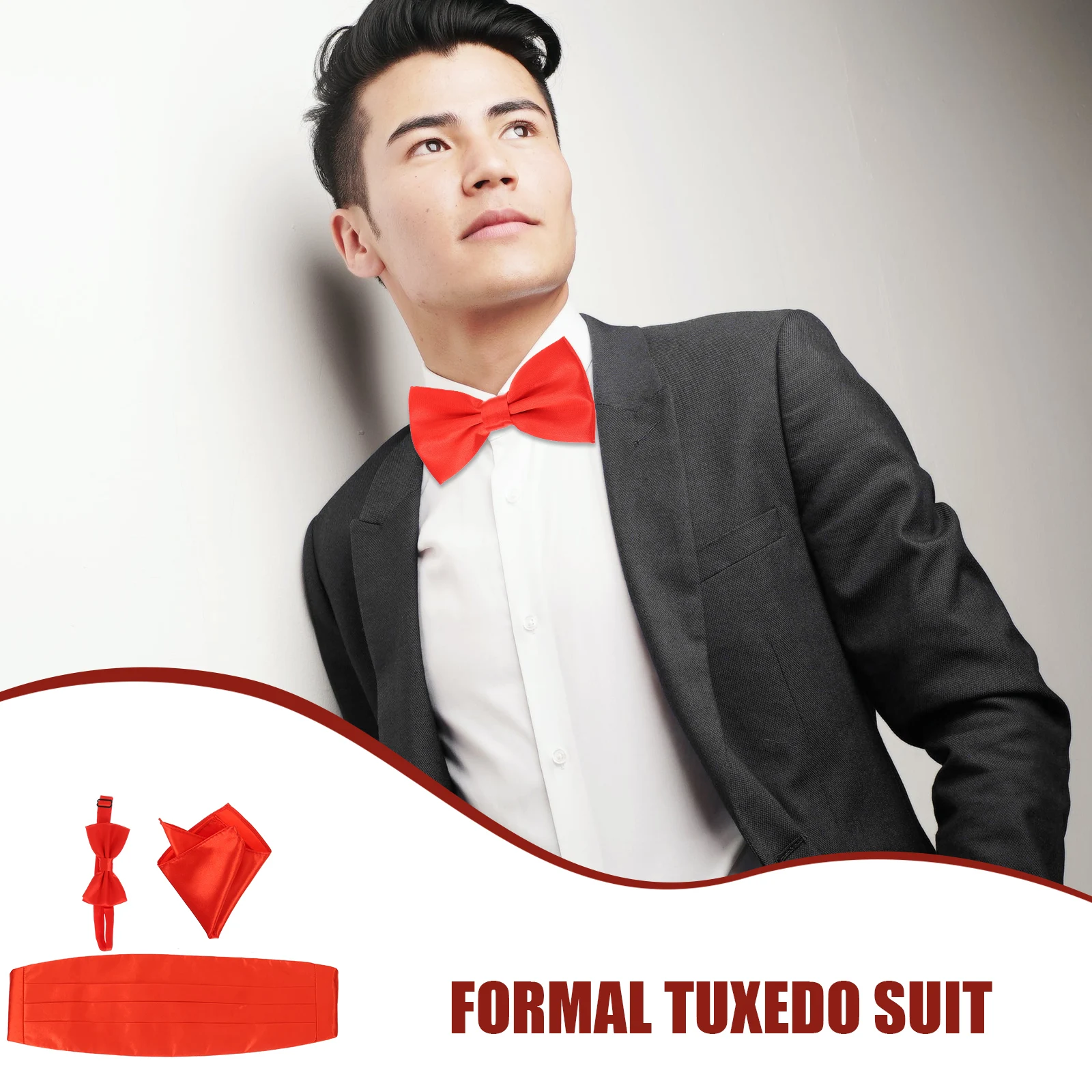 

3pcs Satin Bow Tie Cummerbund Handkerchief Set Men'S Bow Tie Bright Suits Formal Wear Adjustable Clip Polyester