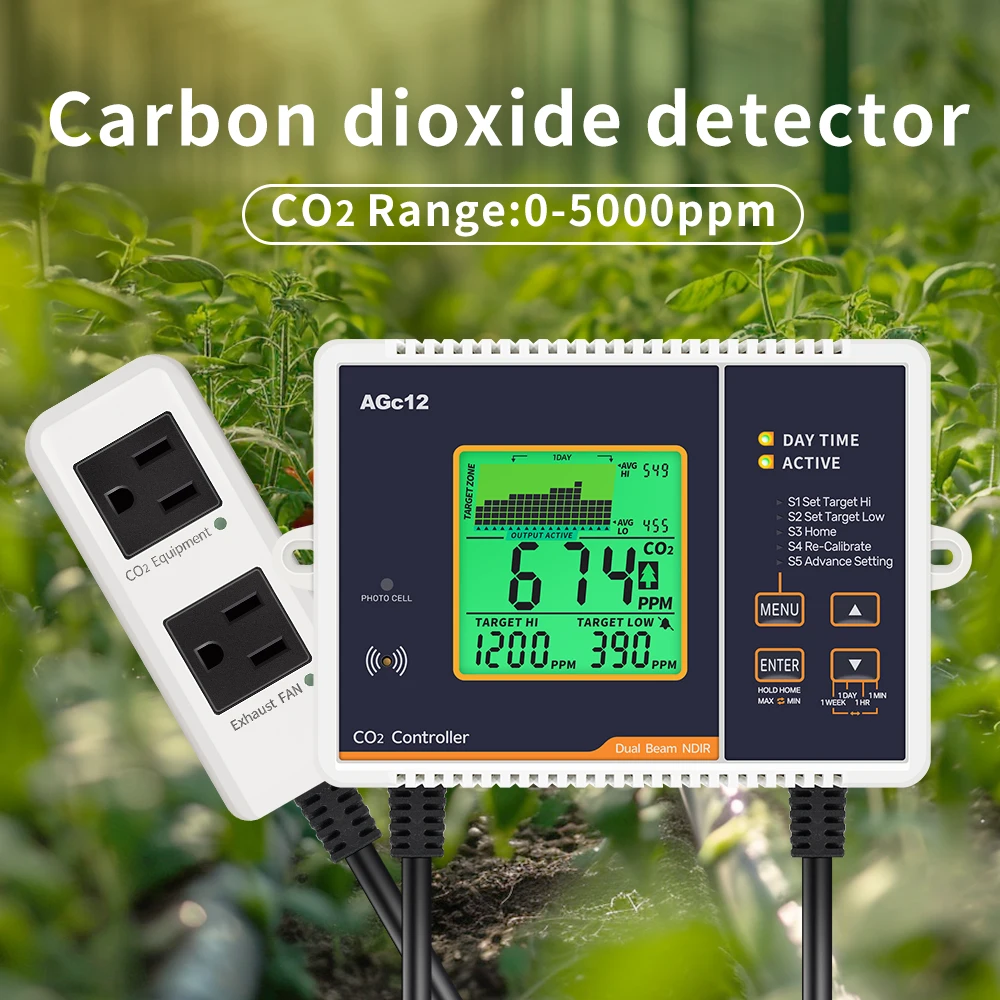 Carbon Dioxide Controller CO2 Controller Dual Channel NDIR CO2 Meter Day Night Carbon Dioxide Pressure Reducer For Greenhouse