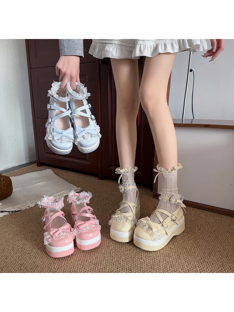 Sweet And Cool Sponge Cake Thick Bottom Small Leather Shoes For Women 2025 New Summer Japanese Bow Mary Jane Lolita Single Shoes