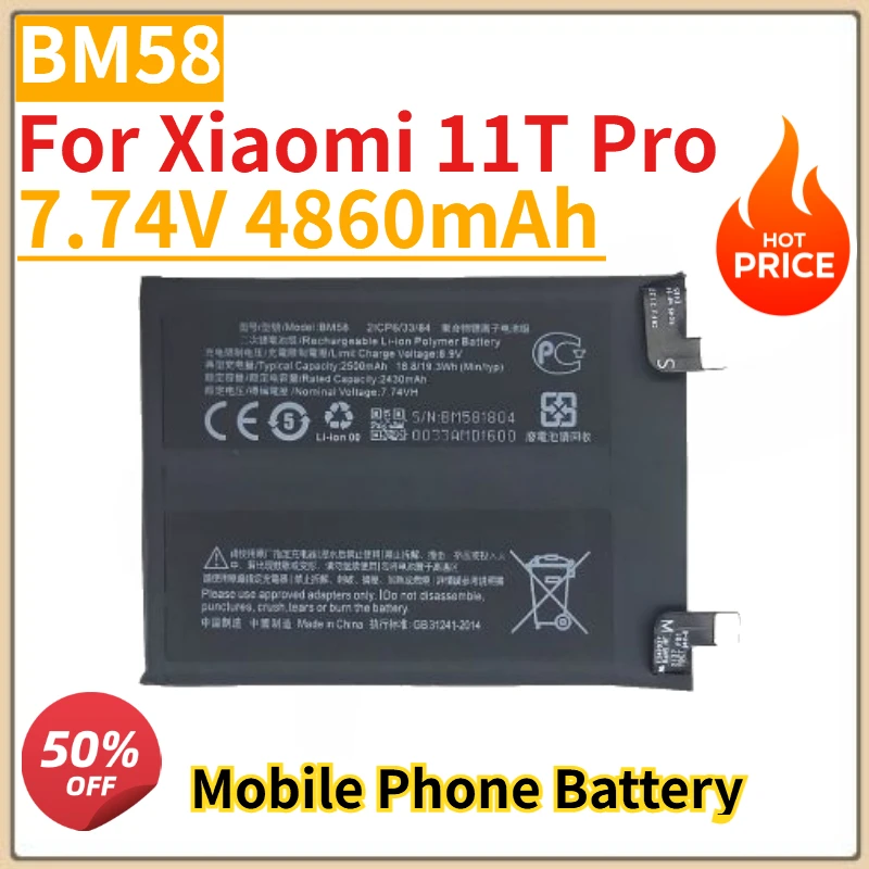 High Quality New BM58 Mobile Phone Battery 7.74V 4860mAh For Xiaomi 11T Pro Replacement Battery