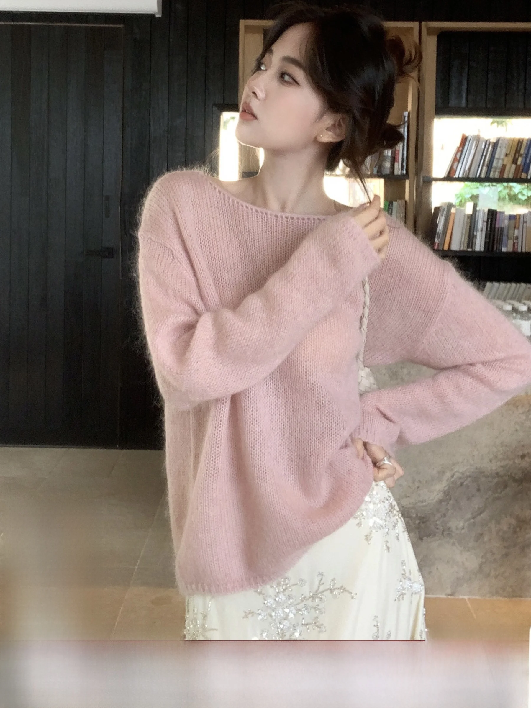 

Мягкий уютный однотонный свободный вязаный свитер SYT Camere, повседневный, женский, осенний 2025, со спущенным плечом, без подкладки