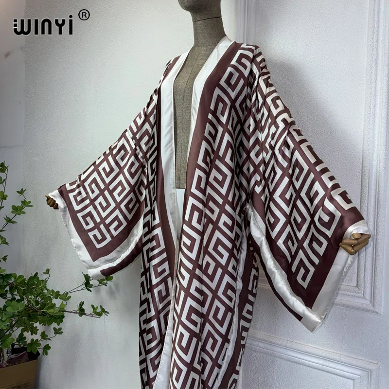 Imagem -05 - Winyi-boho Estampa Quimono Praia Vestido para Mulheres Cardigã Elegante Roupas Sexy do Feriado Roupa de Banho do Verão Cardigã Africano