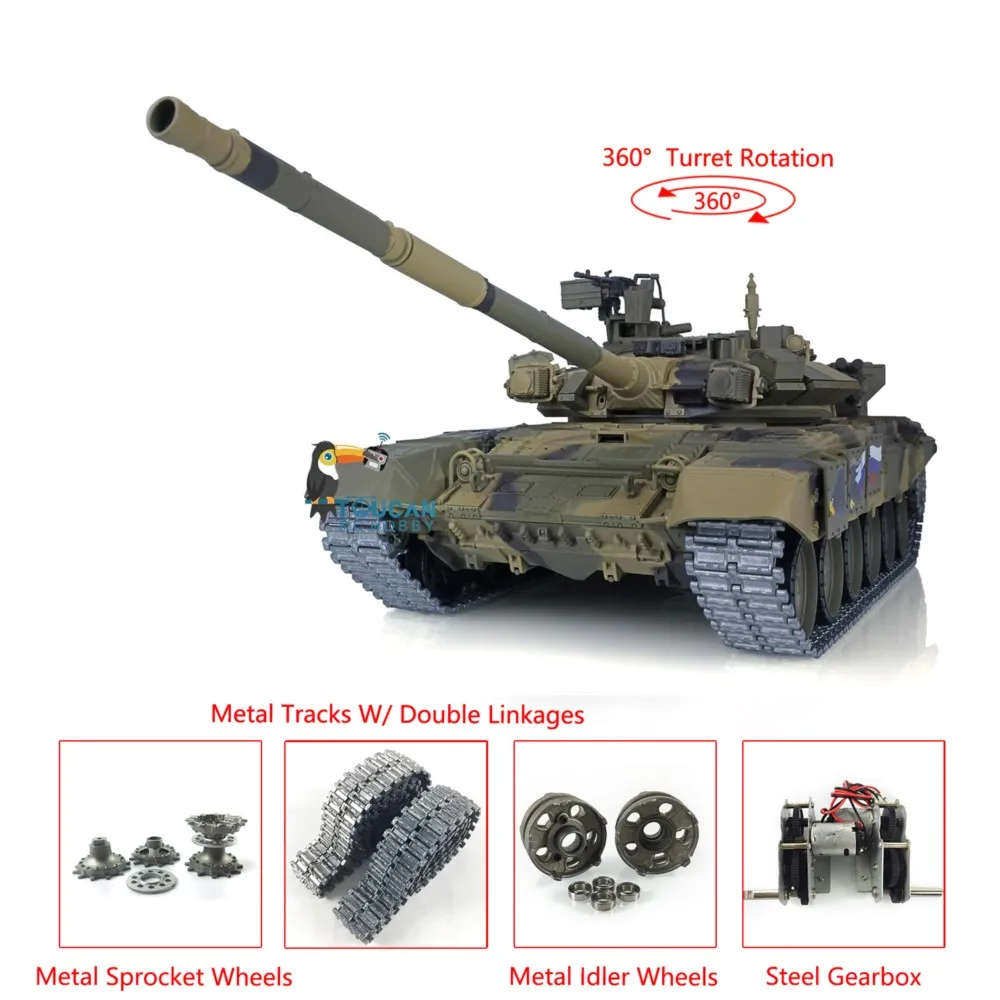 Heng Long 1/16 Upgraded Ver 7.0 Russia T90 RC Tank 3938 W/360 Turret Metal Tracks BB Airsoft Smoke Effect Military Panzer Car