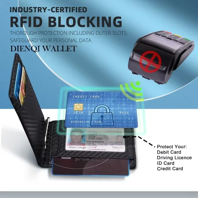 Metal Money Clip Wallet RFID Blocking Slim Card Holder Money Bag Credit Cardholder Carbon Fiber Bifold Smart Wallet for Men