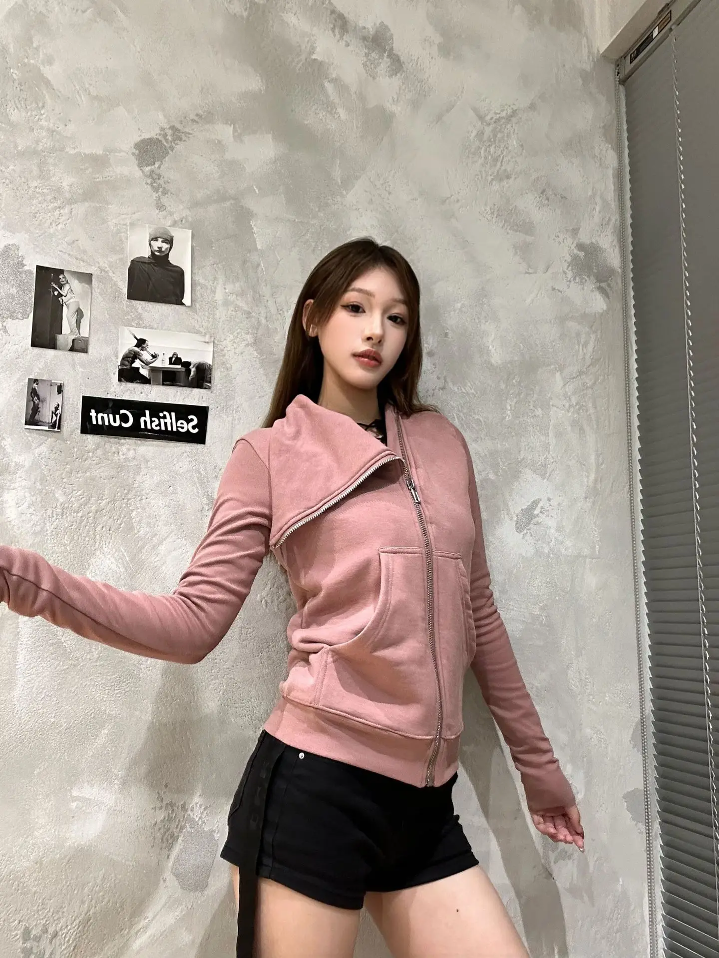 أعلى جودة الظلام نمط عالية الرقبة القطن البلوز سترة المرأة عارضة الأزياء الستر الإناث أعلى جودة هوديس #5