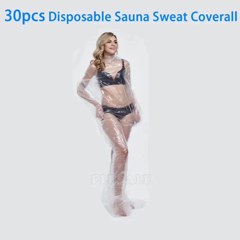 

30Pcs Disposable Sauna Sweat Coverall Clear Waterproof PE Plastic Body Suit Weight Loss Sauna Wholesale For Beauty Salon