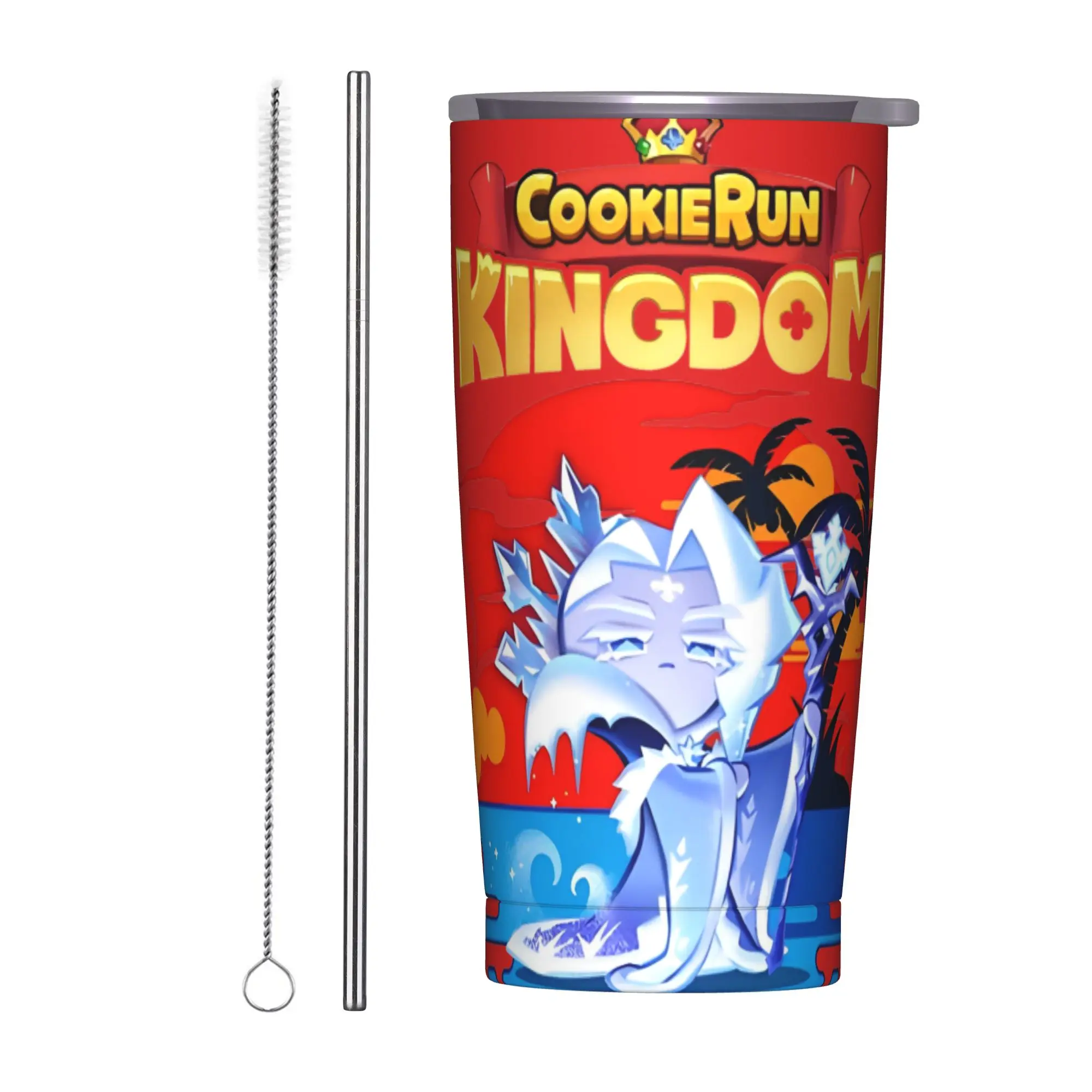 Summer Cookie Frost Queen Tumbler Vacuum Insulated Cookie Run Kingdom Coffee Cups Vacuum Flask Smoothie Tea Mug Spill Proof 20oz