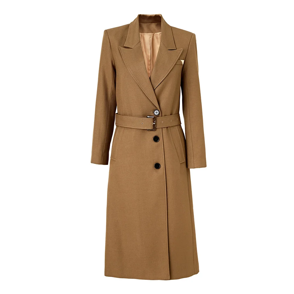 Autunno inverno lungo Trench donna nuovo di alta qualità lungo monopetto con lacci giacca a vento nero marrone Beige cappotto lungo 2023