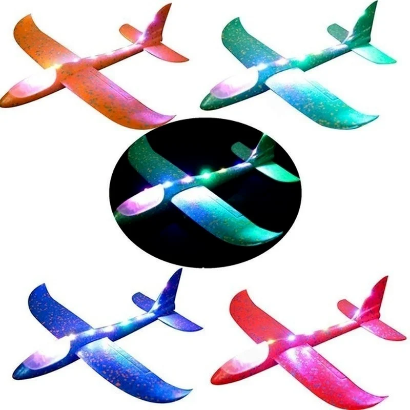 48CM Foam Plane Kits Flying Glider Toy With LED Light Hand Throw Airplane Sets Outdoor Game Aircraft Model Toys For Kids Gifts