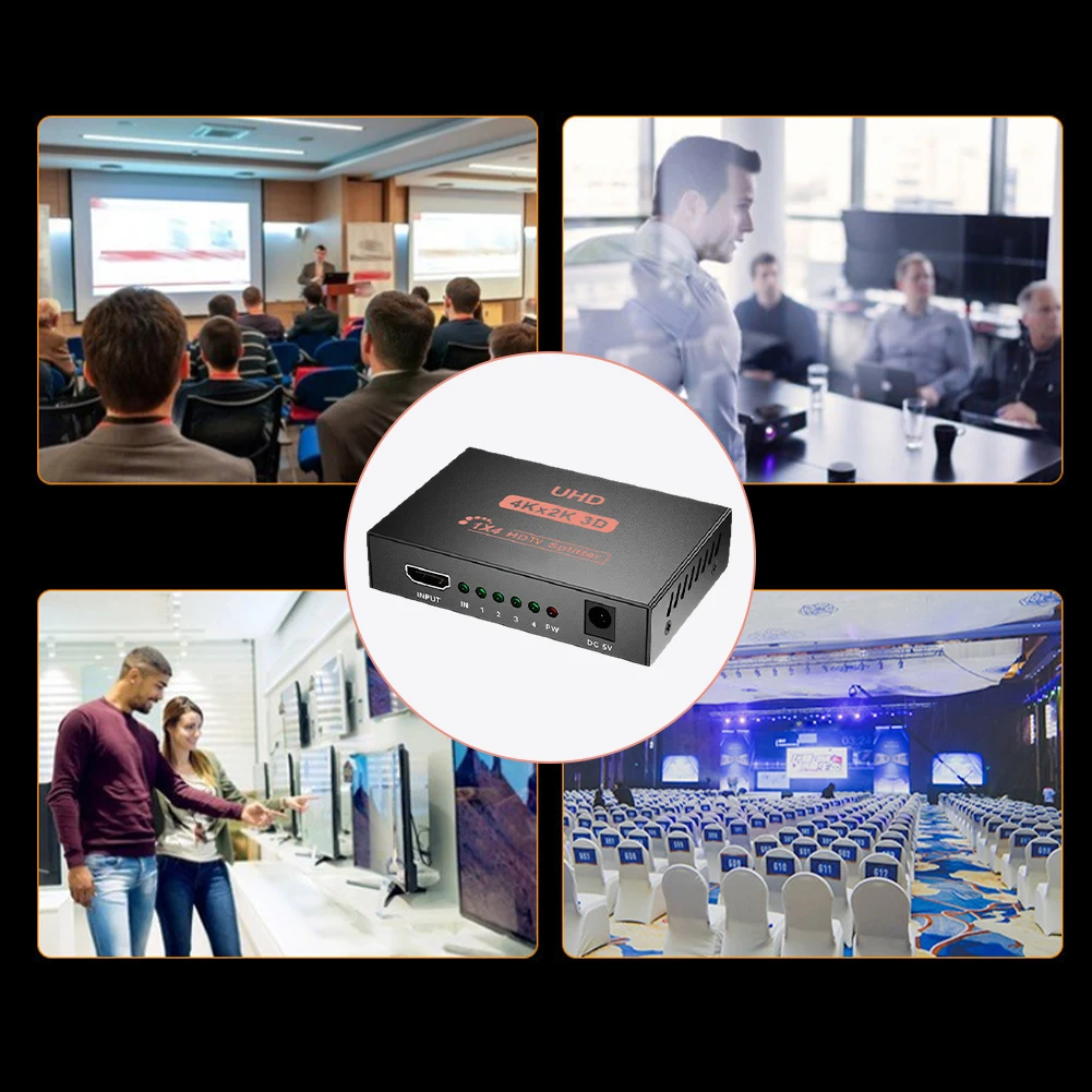 4K 30HZ HDMI-compatible Splitter Amplifier Adapter 1 in 4 Out HDMI-compatible Signal Distributor HDCP for HDTV DVD PS3 Xbox