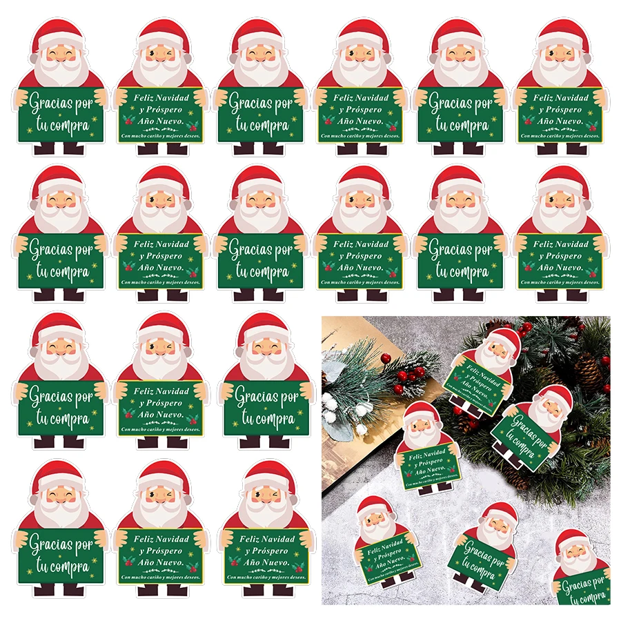 100 Stück spanische Weihnachtsmann-Geschenkkarten – „Gracias“ und „Feliz Navidad“ Weihnachtsgrußkarten für Unternehmen und Verpackungen