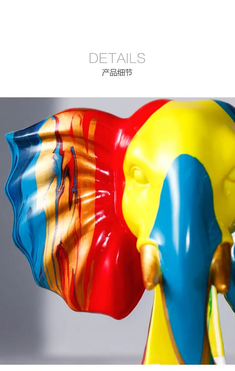 Moderne Abstrakte Regenfarben-Elefanten-Skulptur Kreative Wohlstandsdekoration für Wohnzimmer Büro Ausstellung – Detail 8