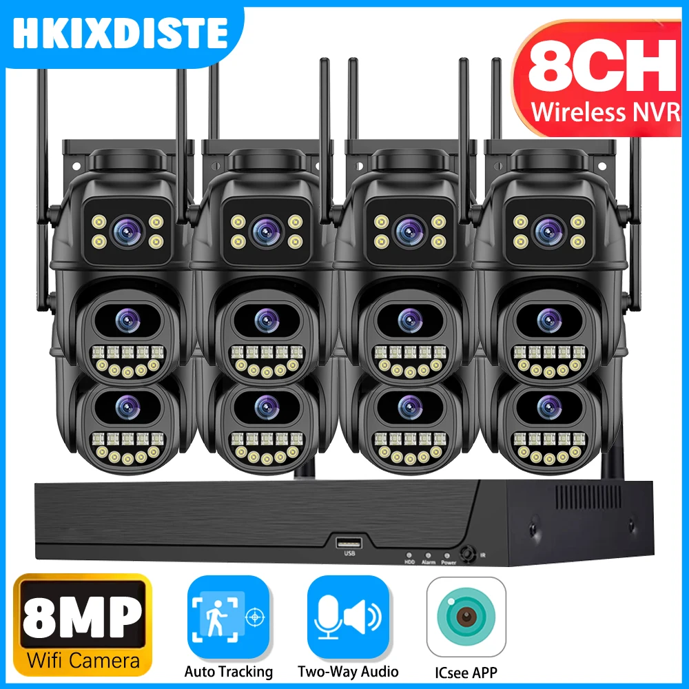 XMEye 8CH Wifi NVR Kit ICSee Outdoor Smart Wifi Security CCTV Camera Dual Screens 8MP 4K Video Surveillance CCTV System For Home