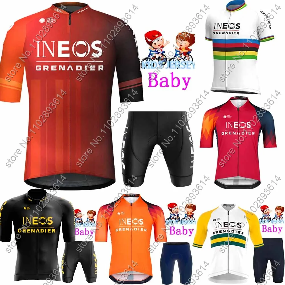 Kids Ineos Grenadier Team 2024 Enfant Cycling Jersey Set Summer Boys Girls Cycling Clothing Road Bike Shirts Suit Bicycle Pants