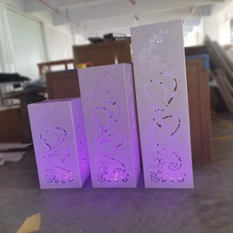 Wedding decoration dessert table flower stand 3-piece set pillar classic white PVC square cylinder base display stand