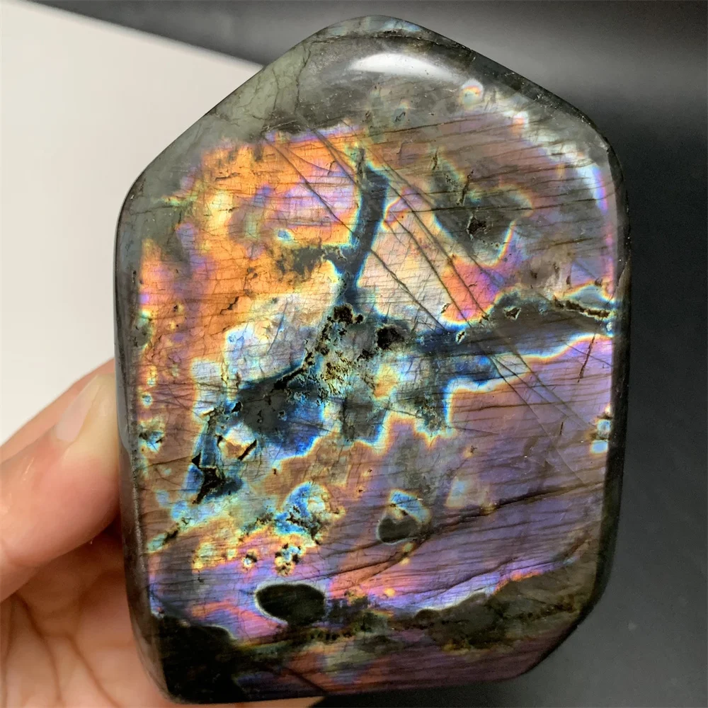 Natural Colorful Purple Light Labradorite Ornaments Double-Directional Full Orange Light Labrador Stones Home Decorations Beads