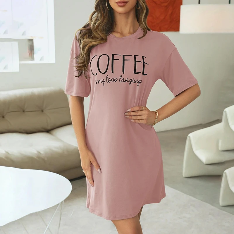 Fashion Ladies Sleepwear Nightdress Women\'s Sexy Lingerie Soft Short Sleeve Letter Printing Nightwear Homewear Loose Pajamas