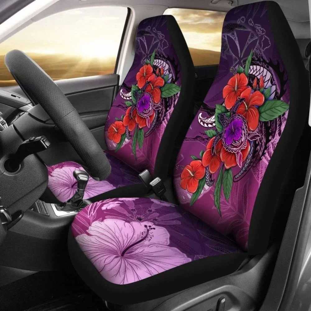 Polynesian Hawaii Car Seat Covers Purple Hibiscus Turtle Flowing Amazing 091114,Pack of 2 Universal Front Seat Protective Cover