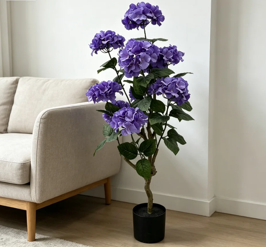 Árbol de Hortensias Artificiales de 90 cm y 120 cm en Maceta, Planta Resistente al Agua y a los Rayos UV, para Decoración de Bodas, Hogar, Villa y Jardín